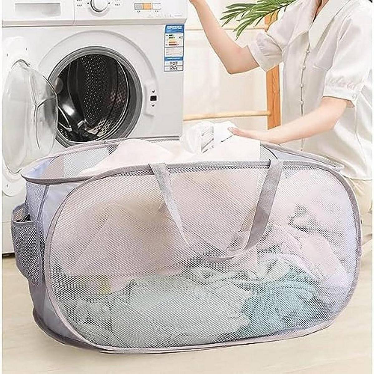 WÄSCHEKORB Pop Up 2-teiliges Set Grau 36 x 36 x 58 cm - Grau, Textil (6/2/11cm)