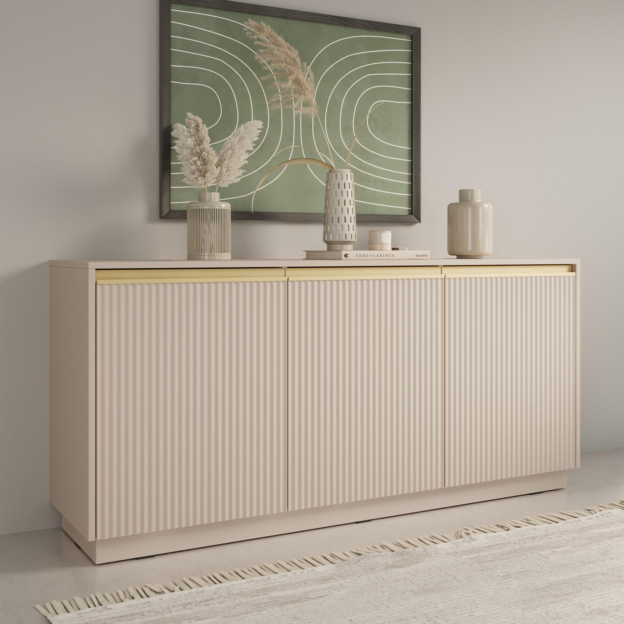 SIDEBOARD MAESTRO 154/72/39cm 3 Türen Beige - Beige, Holzwerkstoff (154/72/39cm) - MASSENO