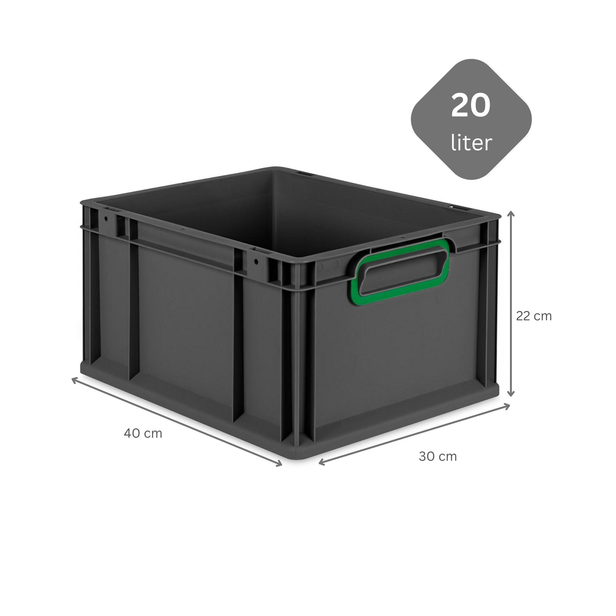 EUROBOX NextGen Color 22x30x40 cm 20 Liter Griffe grün zu, Schwarz - Schwarz/Grün, Kunststoff (30/22/40cm) - PROREGAL