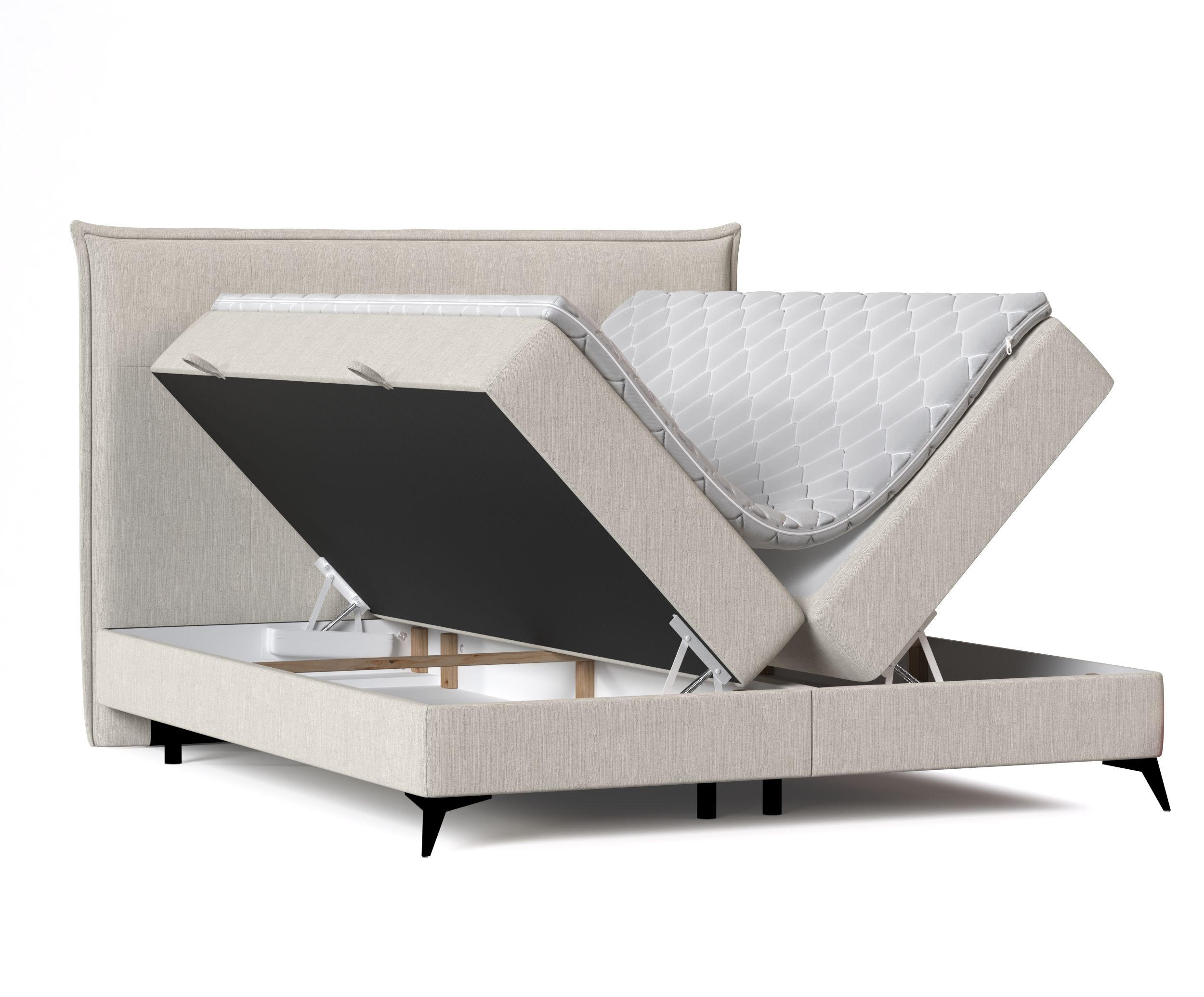 BOXBETT Menzzo Beige 120/200 cm mit Matratze und Topper - Beige/Schwarz, Holz/Holzwerkstoff (140/200cm) - Maison de Reve