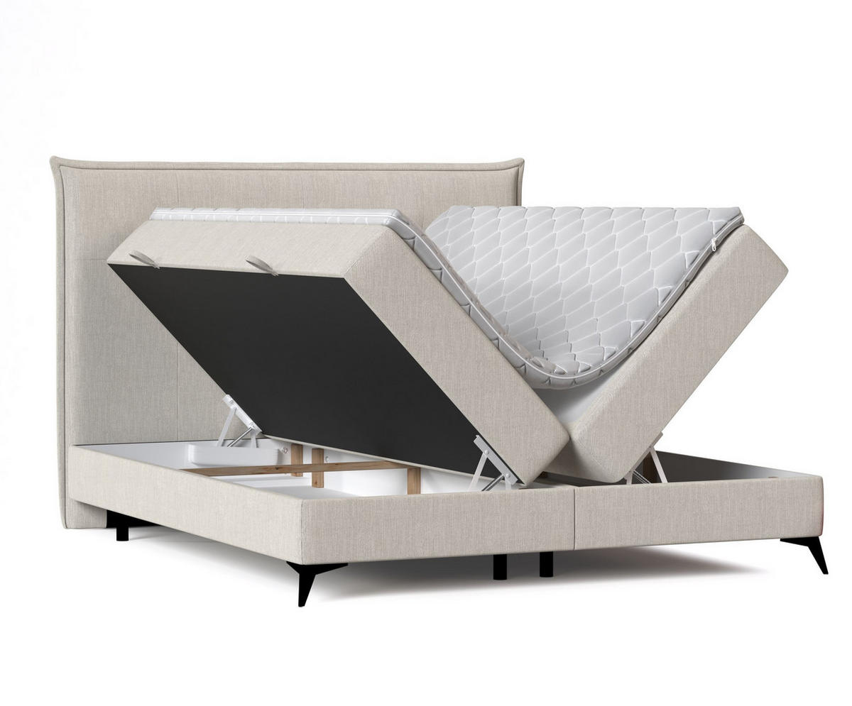 BOXBETT Menzzo Beige 180/200 cm mit Matratze und Topper - Beige/Schwarz, Holz/Holzwerkstoff (200/200cm) - Maison de Reve