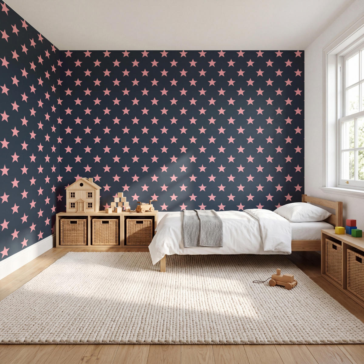 KINDERTAPETE - Muster - Sterne - Rosa - 500x300 cm - Anthrazit, Papier (500/300cm) - OnlyWow