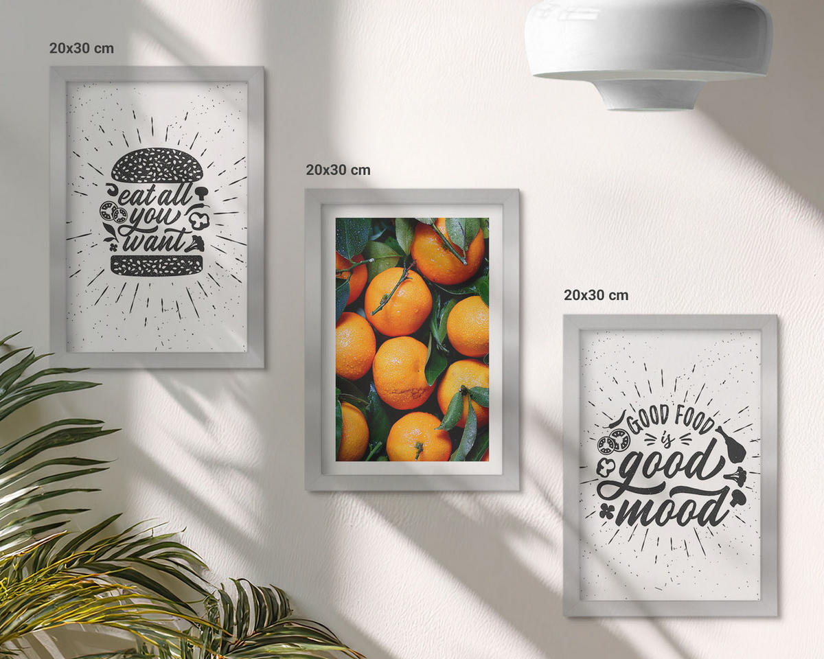 BILDER SET 3er Set - 20x30 cm Silberner Rahmen - Juicy Oranges Kitchen - Silberfarben, Kunststoff (20/30cm) - TULUP
