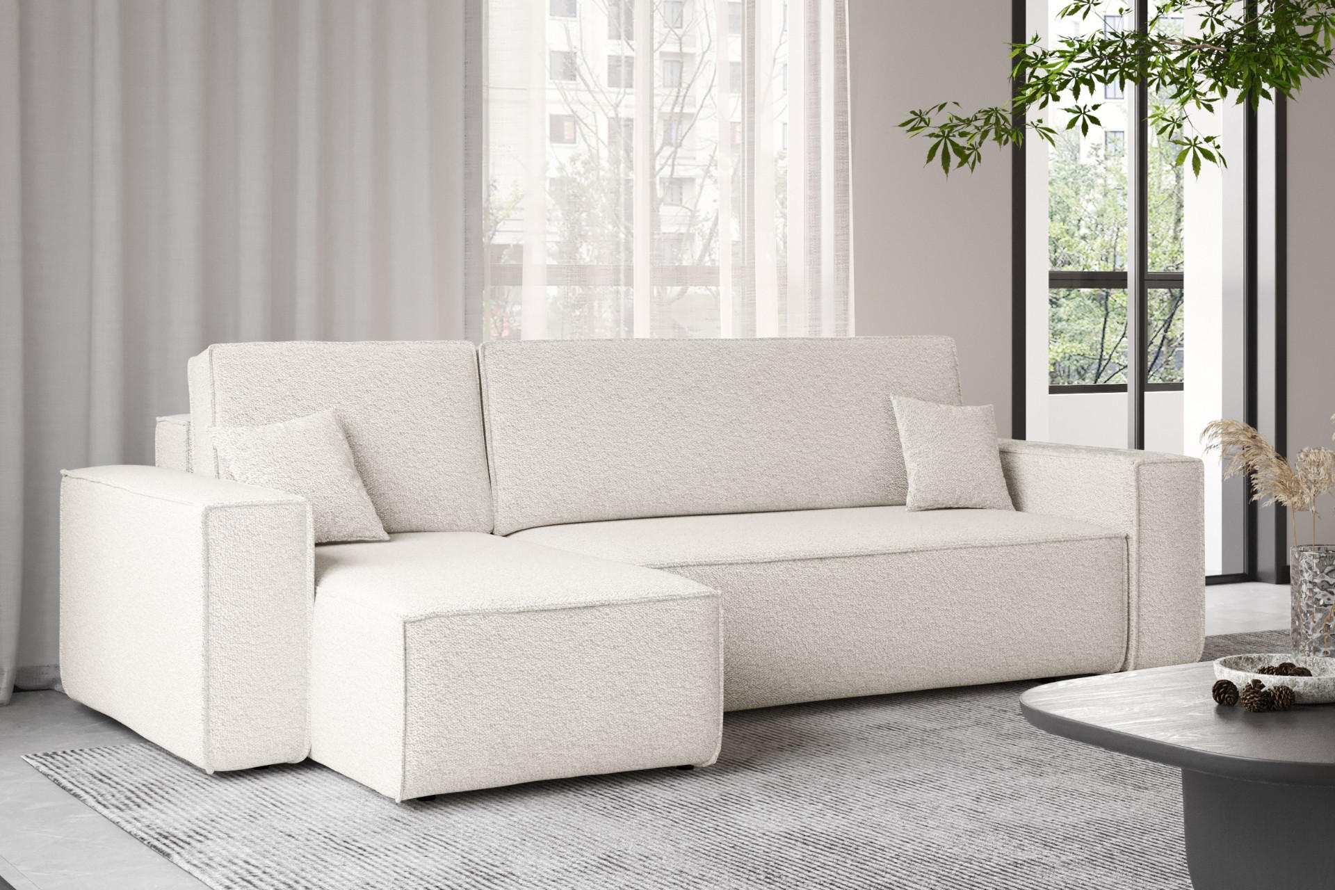 ECKSOFA Mit Schlaffunktion Und Bettkasten L-Form BEST Stoff Abriamo Ecru Links - Ecru, Holz/Textil (142/244cm) - Kaiser Möbel