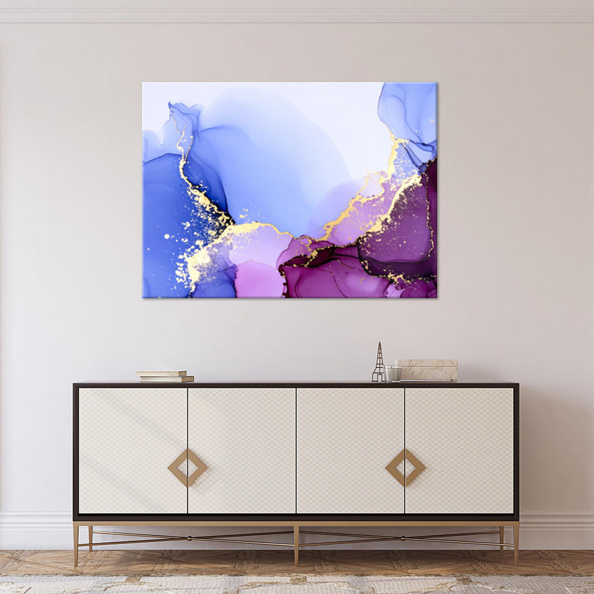 BILD auf Leinwand, Abstraktion in Blau und Lila mit Gold - Multicolor, Textil (90/60cm) - Feeby