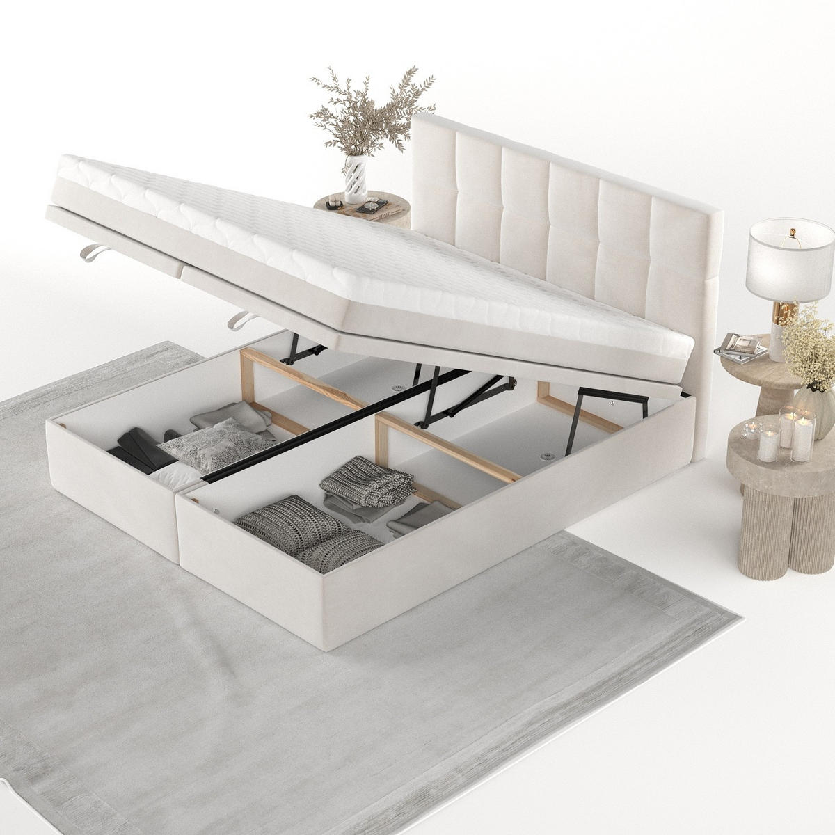 BOXBETT Elano 200/200 cm Creme im Paros Stoff - Creme/Schwarz, Holz/Holzwerkstoff (200/200cm) - AltaBeds