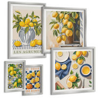 BILDER SET 5er Set - 50x50 cm & 20x30 cm & 40x60 cm Silberner Rahmen - Rustikale Cocktails mit Olivenblüten - Silberfarben, Kunststoff (40/60cm) - TULUP