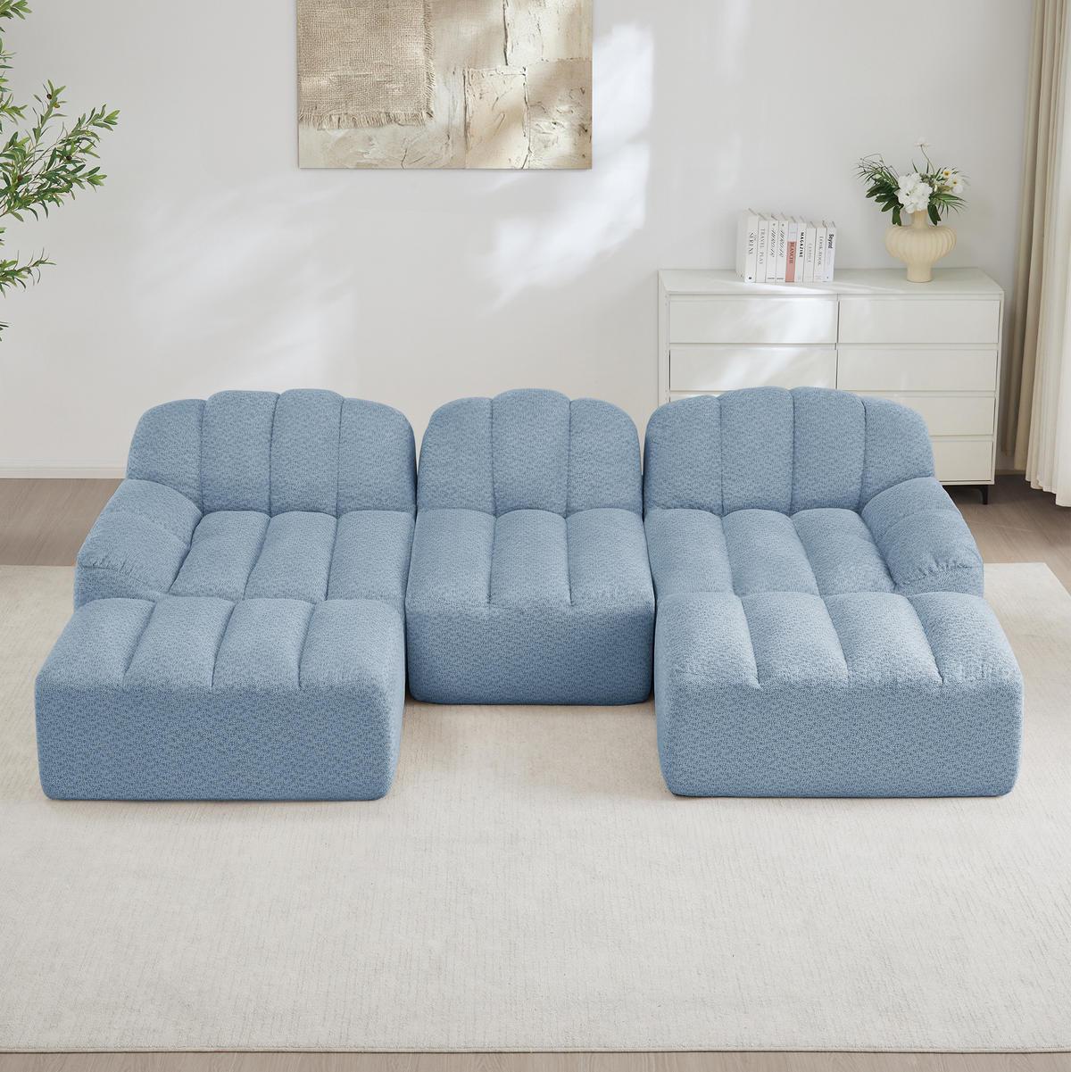 SOFA modular U-/L-Form 3-Sitzer Blue Granular Fleece - Blau, Kunststoff (165/79/288.1cm) - Meubliv