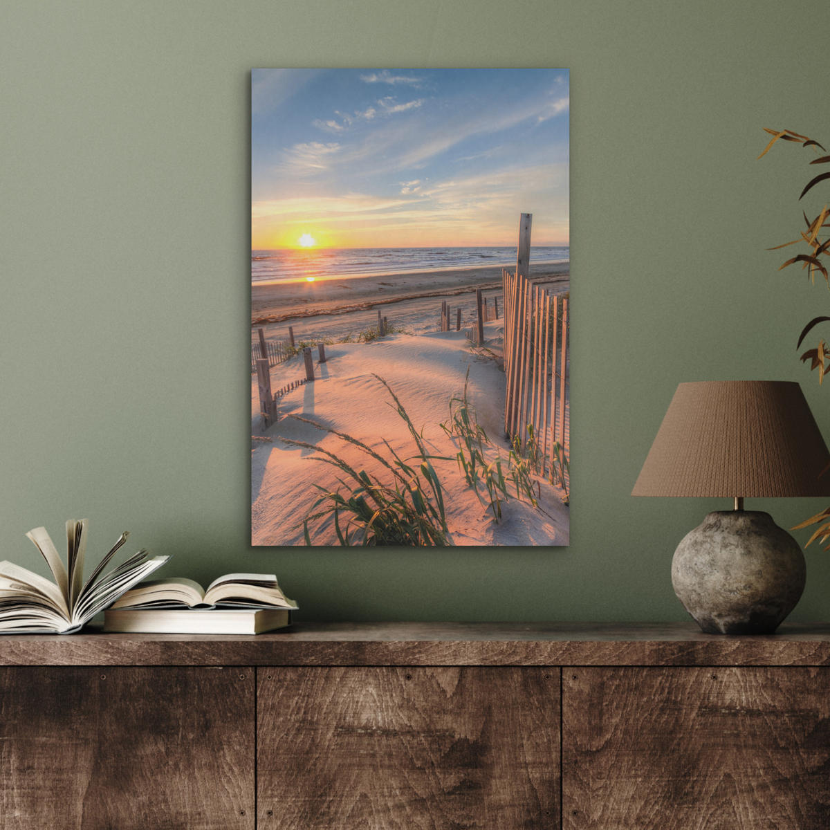 AKUSTIKBILD Strand - Meer - Düne - Sonnenuntergang - Landschaft Kunstdruck Schlafzimmer 50x70 cm - Beige, Kunststoff (50/70/0.9cm) - MuchoWow