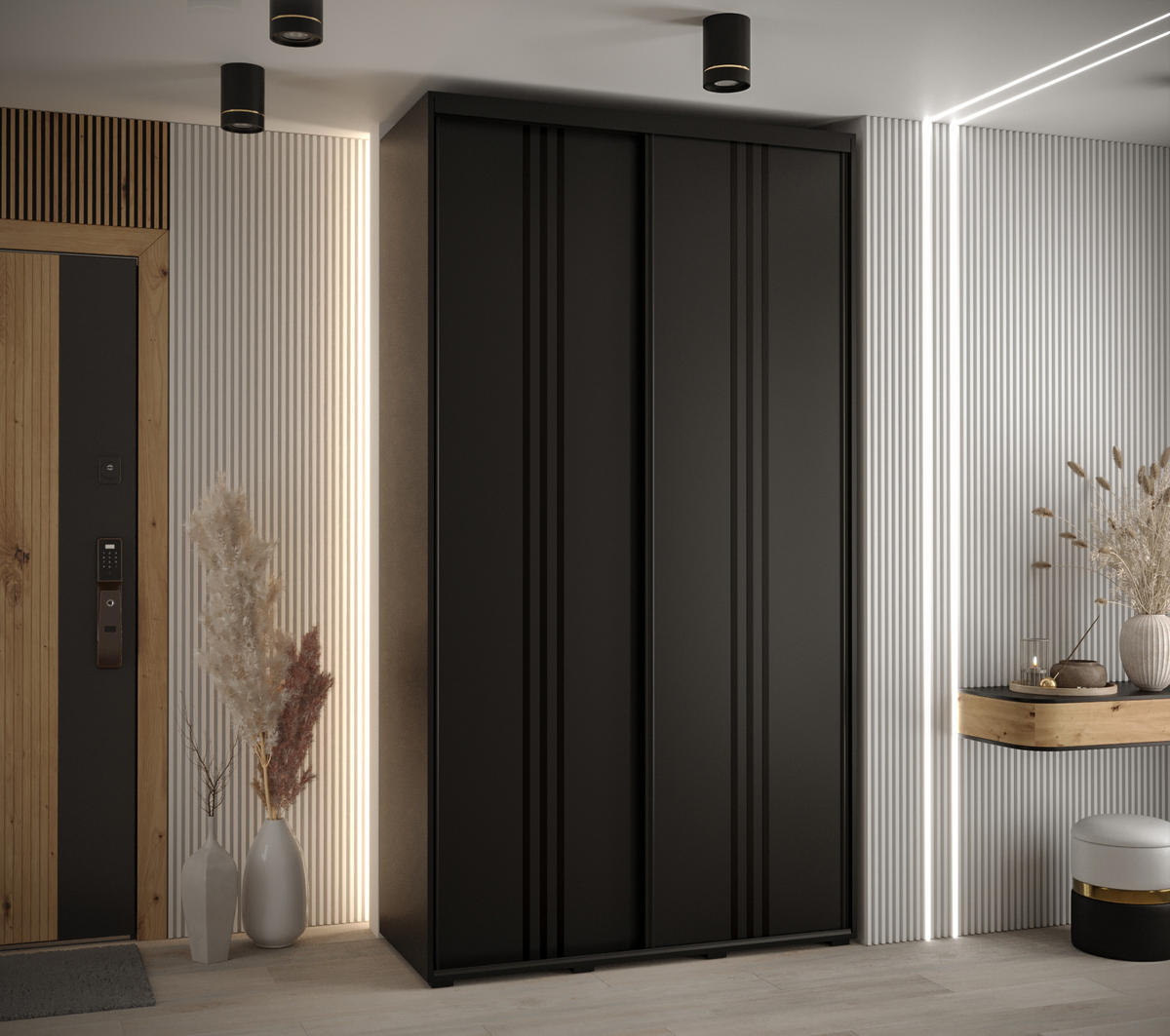 SCHWEBETÜRENSCHRANK 235,2/130/60 2-türig - Schwarz, Holz/Metall (130/235/60cm) - Abiks Möbel