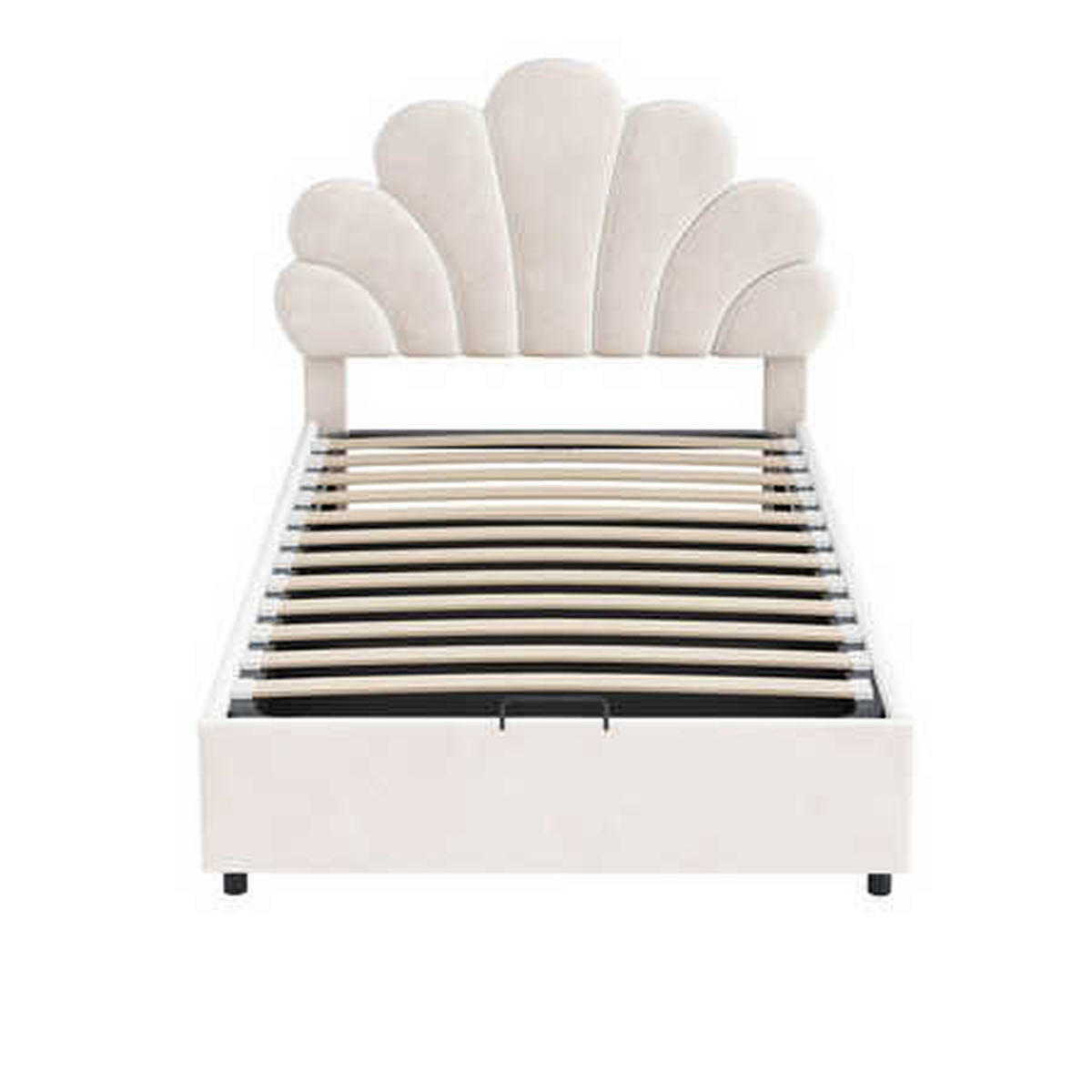 HAUSBETT 90×200 cm aus Samt-Stoff mit hydraulischem Stauraum, beige - Beige, Textil (90/200cm) - Luhomfu