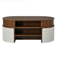 COUCHTISCH Oval Stauraum Rillenoptik mit Hockern Modern - Walnussfarben, Holzwerkstoff (60/120/51.5cm) - FLIEKS