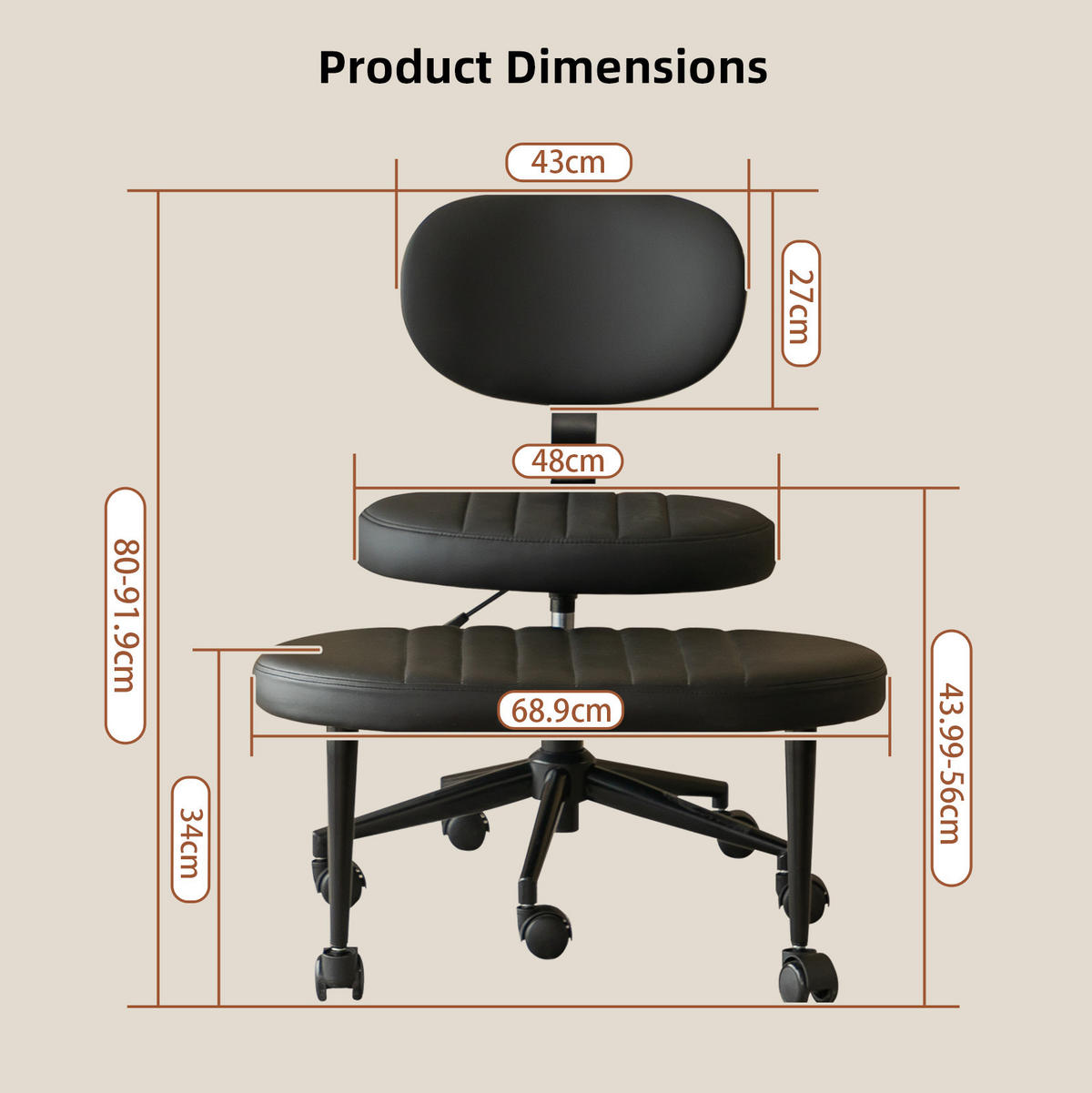 BÜROSTUHL ergonomisch drehbar Schwarz armlehnenfrei - Schwarz, Kunststoff (40/92/69cm) - Meubliv