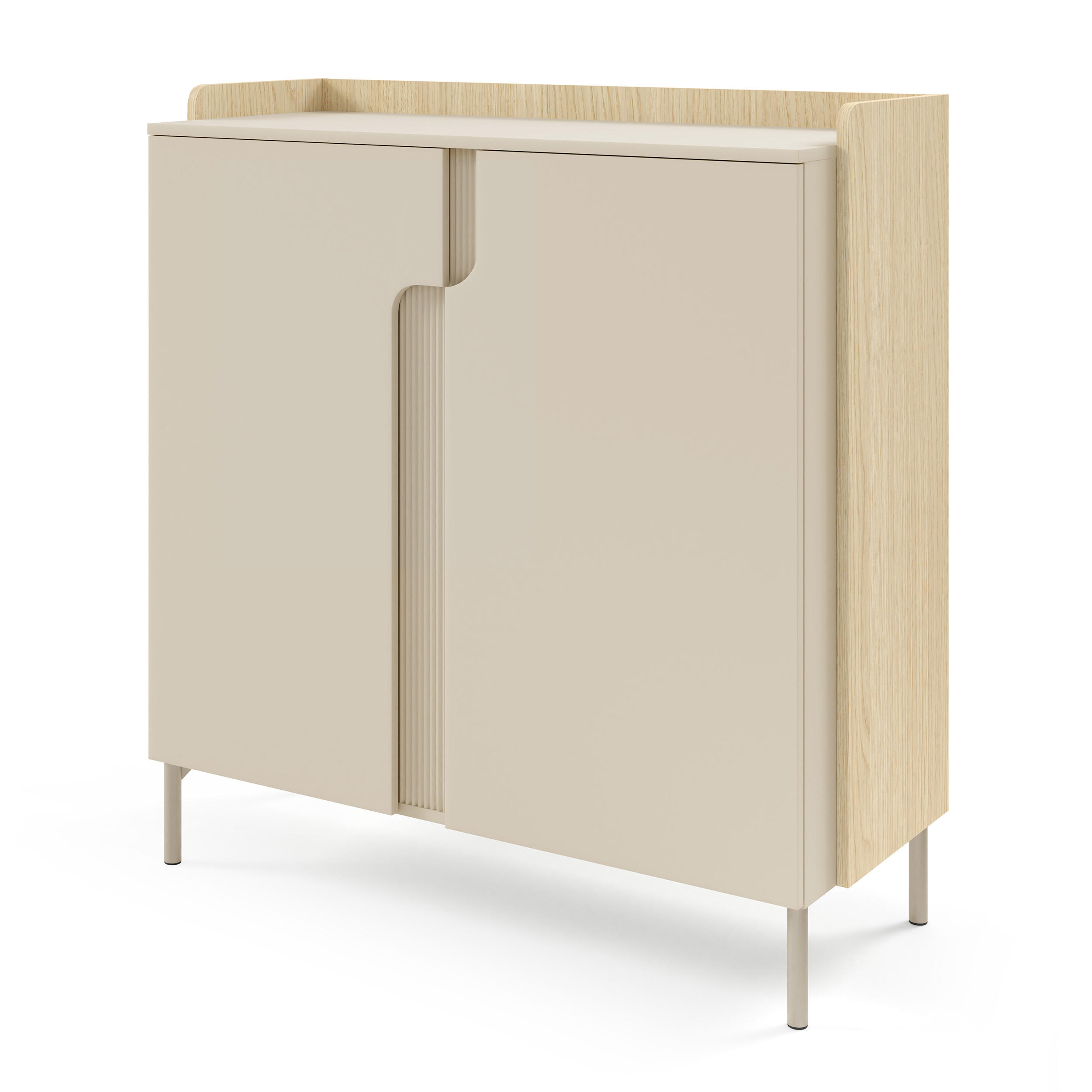 KOMMODE Positivo, Hochkommode mit 2 Türen, 103 cm, Mavelie-Eiche + Macadamia - Eichefarben, Holzwerkstoff (103/110/42cm) - Beautysofa