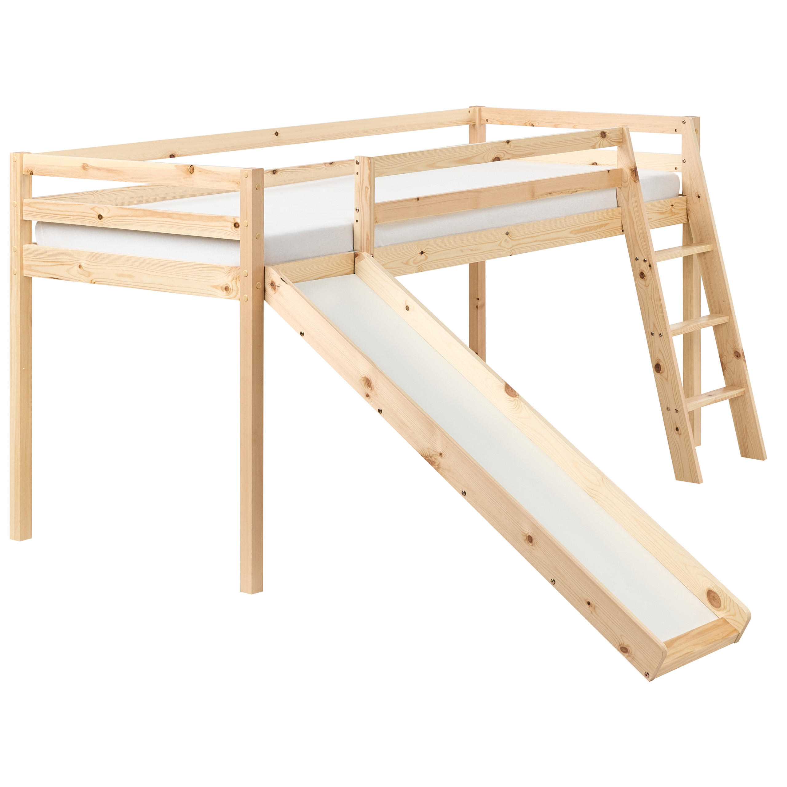 HALBHOCHBETT Kiefernholz 90/200 cm mit Rutsche Hellbraun Staple - Hellbraun, Holz (90/200cm) - Beliani