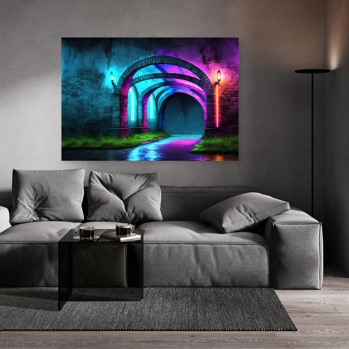 WANDBILD neon tunnel abstraktion - Lila, Textil (60/40cm) - Feeby