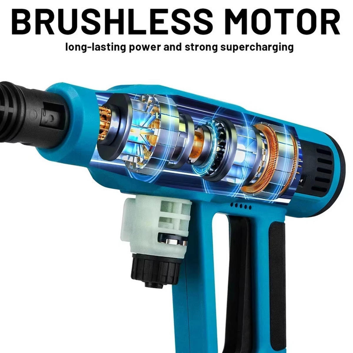 AKKU-HOCHDRUCKREINIGER – 250 Bar, bürstenlos, 4 Leistungsstufen, für Auto & Garten, Makita 18 V kompatibel - Blau, Metall (5/8/30cm) - Coonoor
