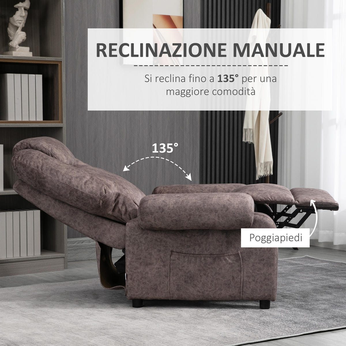 RELAXSESSEL, Manuell verstellbar, Samtbezug, Zusatzpolsterung, bequem, Braun - Multicolor, Holzwerkstoff (88/108/91cm) - FORIOUS