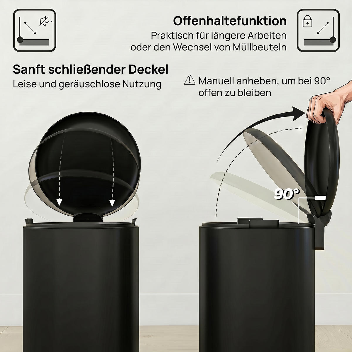 ABFALLEIMER Schwarz 1 Stück - Schwarz, Metall (30/63.5/36cm) - GiPP