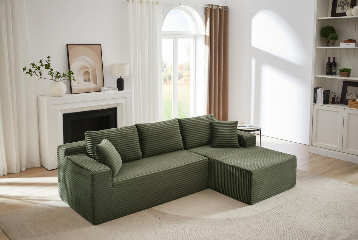 MODULARES Ecksofa aus Schaumstoff und Federkern mit flexibler Stellvariante Grün - Grün, Kunststoff (163/252.5cm) - Modenvie