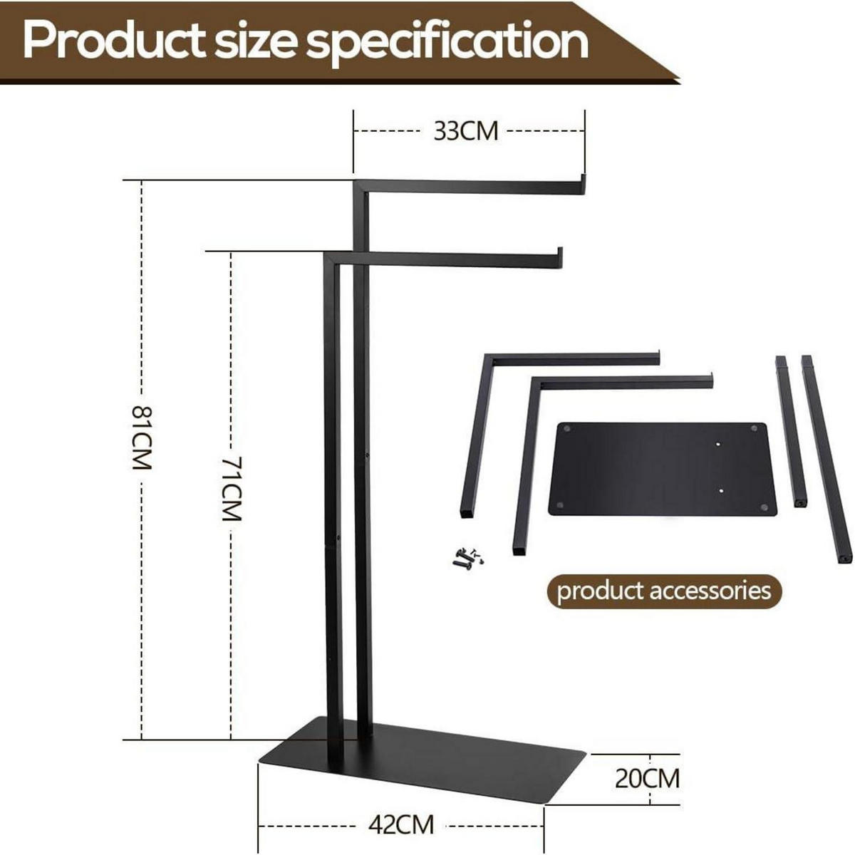 HANDTUCHSTÄNDER freistehend Schwarz 2 Stangen 81 cm - Schwarz, Metall (20/81/42cm)