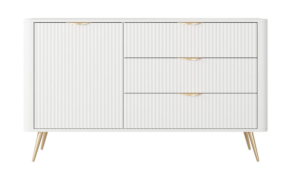 KOMMODE 138 cm Brando mit Schubladen, 1 Tür, Weiß - Goldfarben/Weiß, Holz/Metall (138/81/38cm) - Emporius