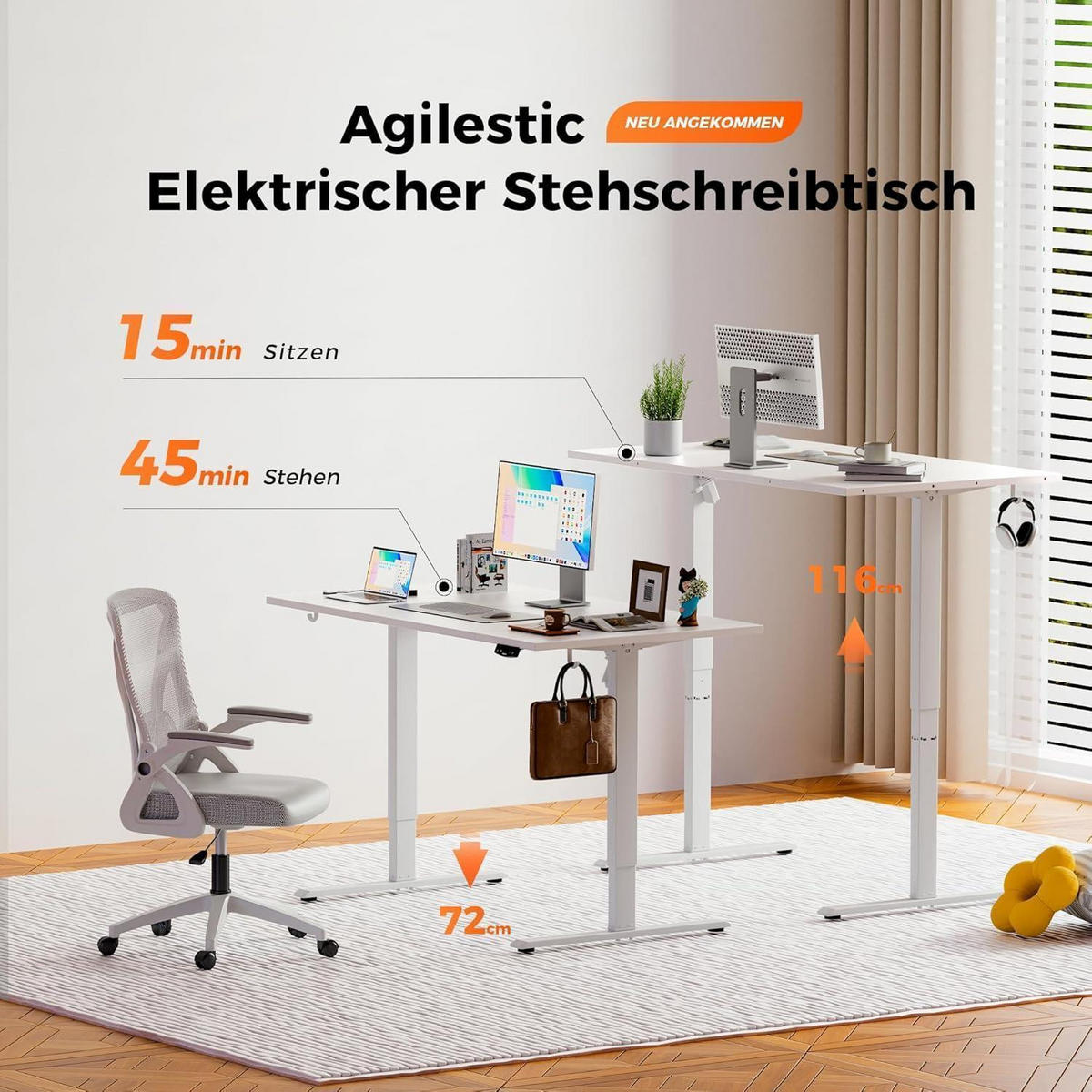 SCHREIBTISCH Höhenverstellbar Elektrisch 160 x 80 cm Weiß - Weiß, Metall (160/80/75cm)