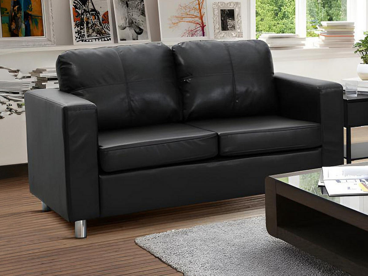 SOFA - 2 Personen - kunstleder - schwarz Ackley - Schwarz, Leder/Textil (140/77/75cm) - Vente-Unique