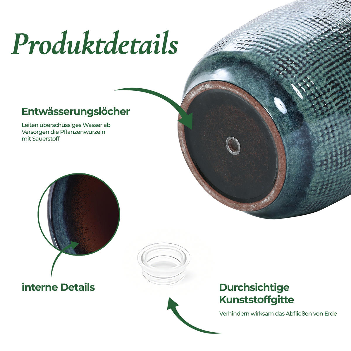 ÜBERTOPF Keramik Graugrün 30x28cm - Dunkelgrün, Keramik (29cm) - Hometopia