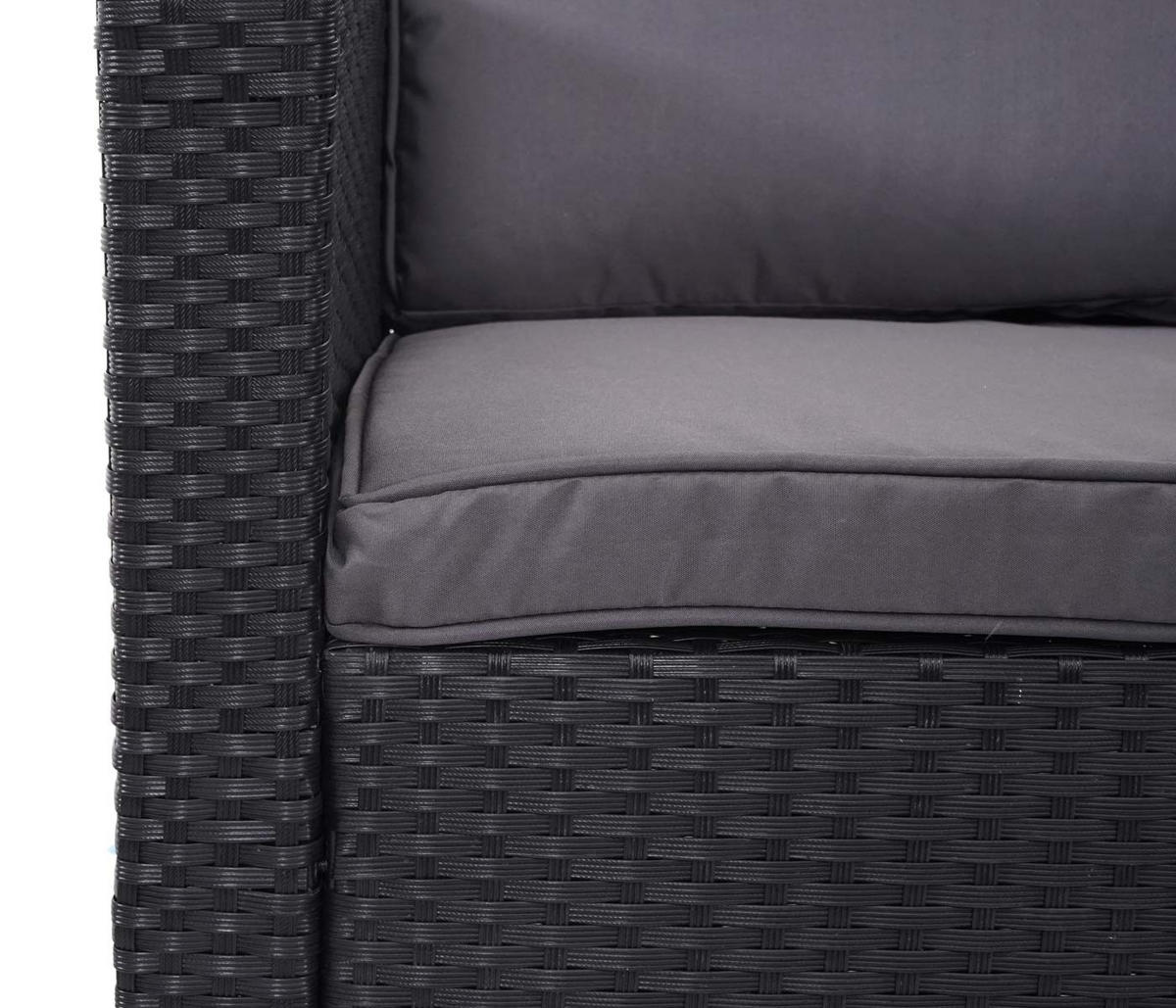 POLY-RATTAN-GARNITUR Schwarz 1 Eckbank, 1 Tisch-Set - Schwarz, Kunststoff - MCW