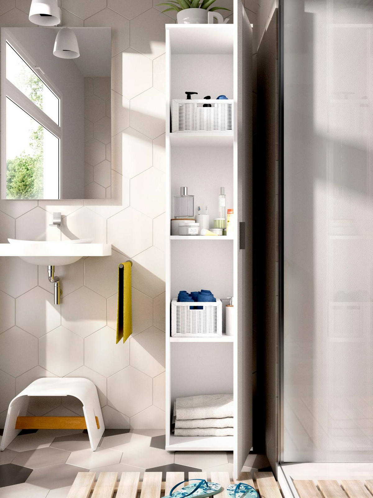 MEHRZWECKSCHRANK Holz-Effekt Weiß 35x39h190 - Weiß, Holzwerkstoff (39/190/35cm) - DMORA