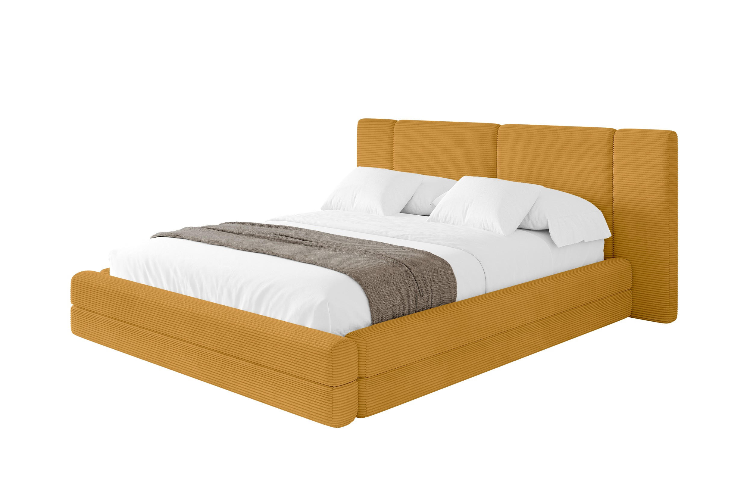 POLSTERBETT mit Bettkasten und Lattenrost, Bett mit Matratze H3/H4 - TEVO 140x200 Senfgelb - Gelb, Holzwerkstoff/Textil (140/200cm) - ALTDECOR