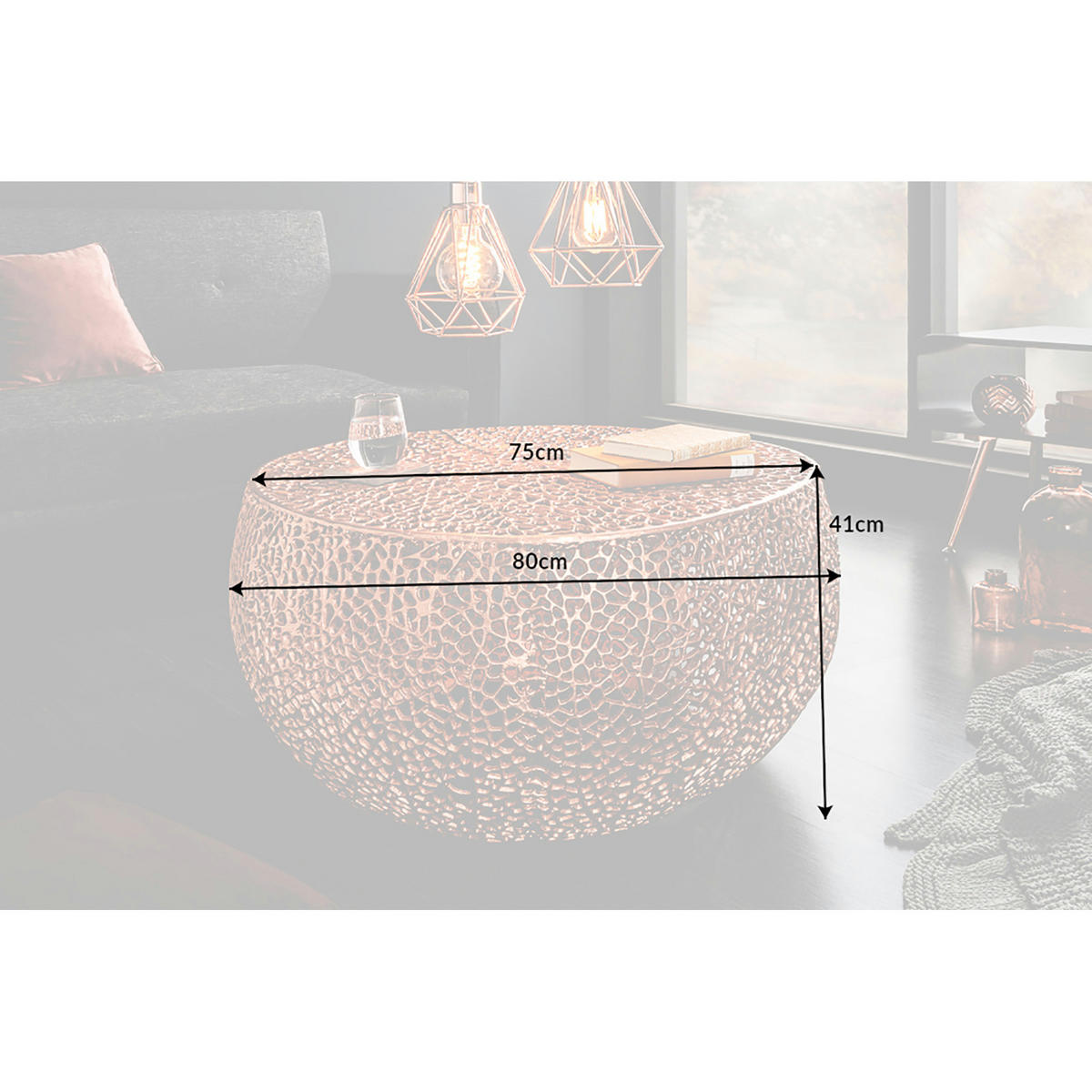 COUCHTISCH ABSTRACT LEAF Metall Kupfer 80 cm - Kupferfarben, Metall (78/80/41cm) - riess-ambiente