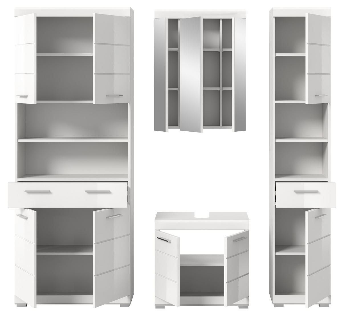 BADMÖBEL-SET weiß Hochglanz 4-teilig 200 cm, Komplettset mit viel Stauraum - Weiß Hochglanz, Glas/Holzwerkstoff (200/191/34cm) - Inn.Furn