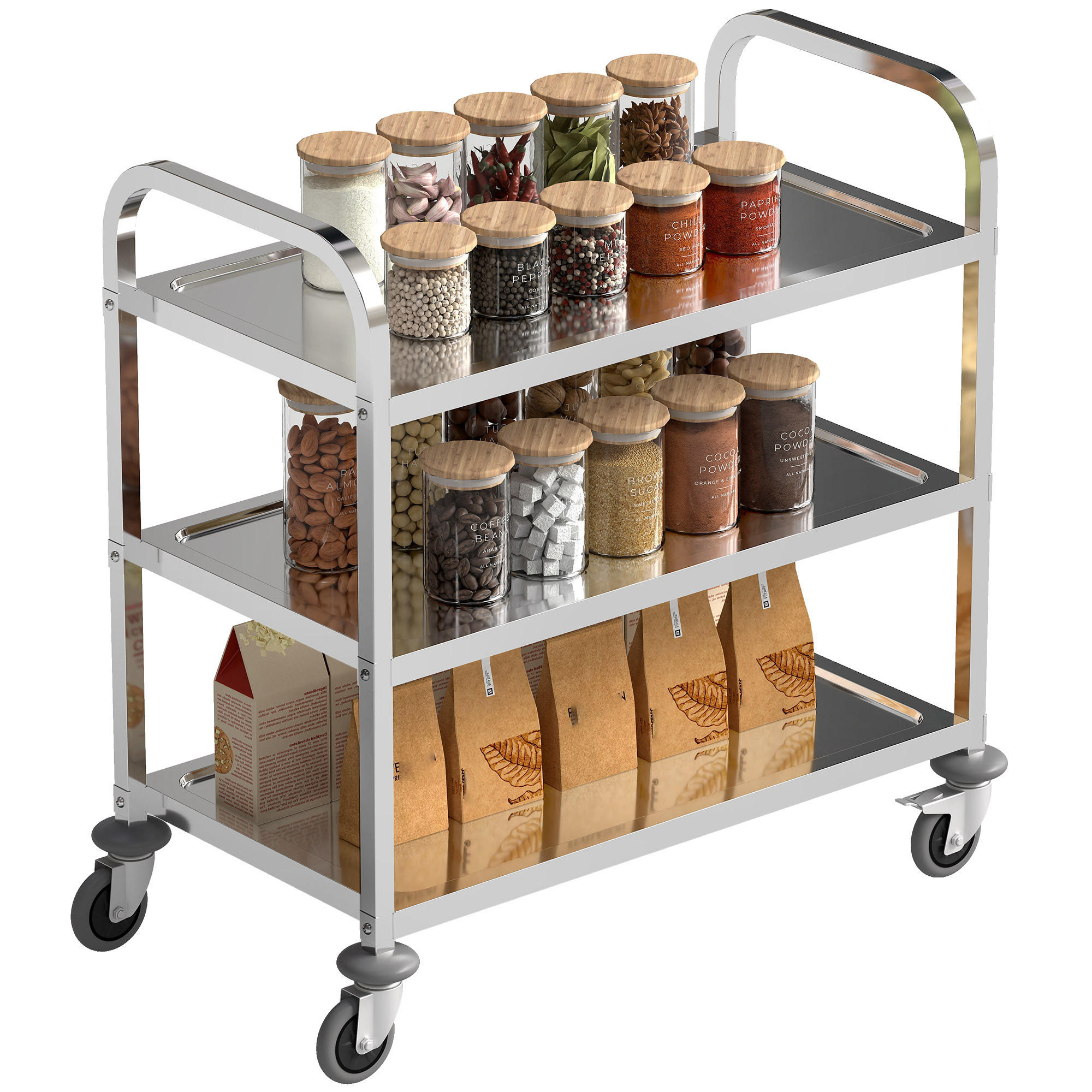 KÜCHENWAGEN, 3-stöckiger Edelstahlwagen mit Rollen, 90,5 x 50,5 x 88,2 cm - Multicolor, Metall (90.5/88.2/50.5cm) - FORIOUS