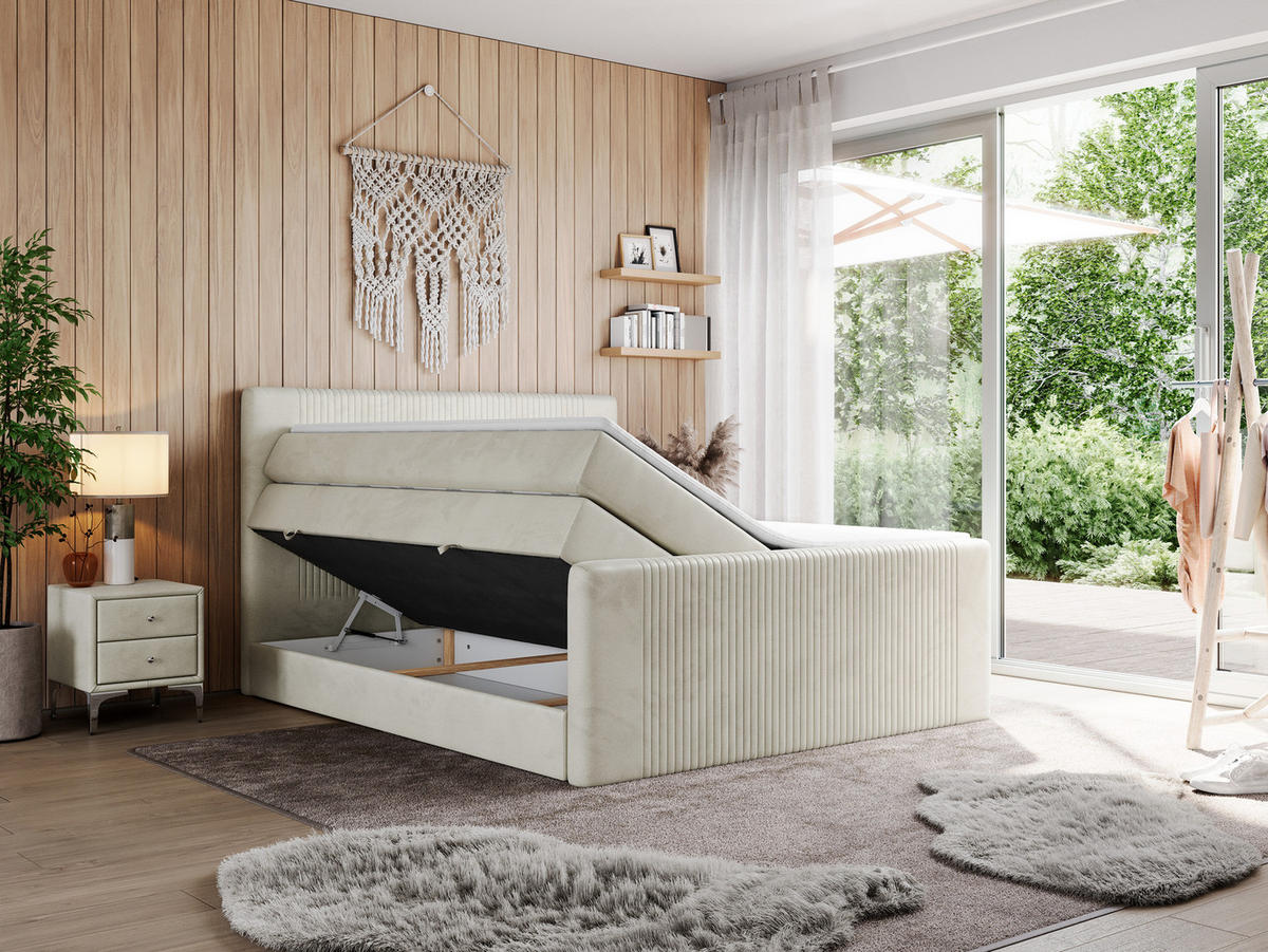 BOXSPRINGBETT KING DOREN 140/200 Beige Velvet - H4 - Beige, Holz/Textil (140/200cm) - MKS