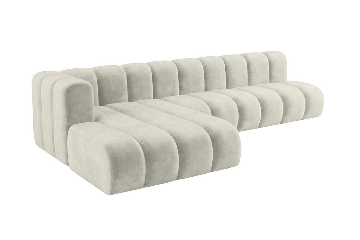ECKSOFA Modulares In L-Form, Velvet-Stoff Riviera, Ecru, Links, GRAND 295 cm - Creme, Holz (295/179cm) - Kaiser Möbel