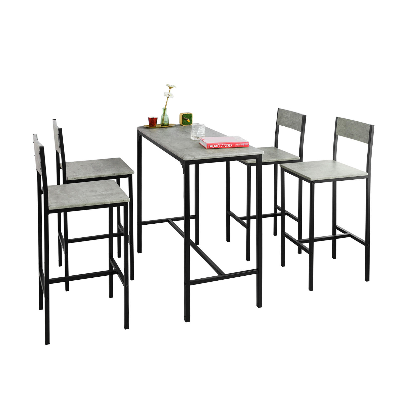 BARTISCH + 4 x BARSTÜHLE - Grau, Holzwerkstoff (100/87/45cm) - SoBuy