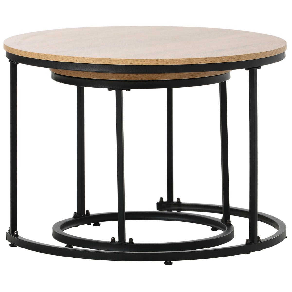 KONFERENČNÍ stolky, sada 2 ks, MDF v dekoru dubu/hnědá, kulaté,70.5/70.5/50 cm - přírodní, kompozitní dřevo (70.5/70.5/50cm) - BEAOK