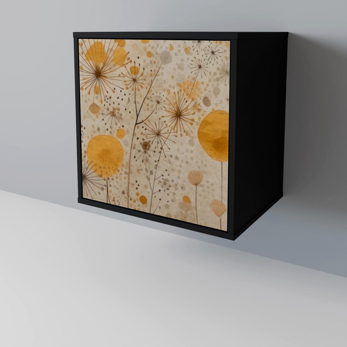 SIDEBOARD MORNING GLADE, Schwarz, 57,5x42x67,5 cm, Schwarze Metall-Rahmenfüße - Multicolor/Schwarz, Holzwerkstoff/Metall (57.5/67.5/42cm) - SpaceRebels