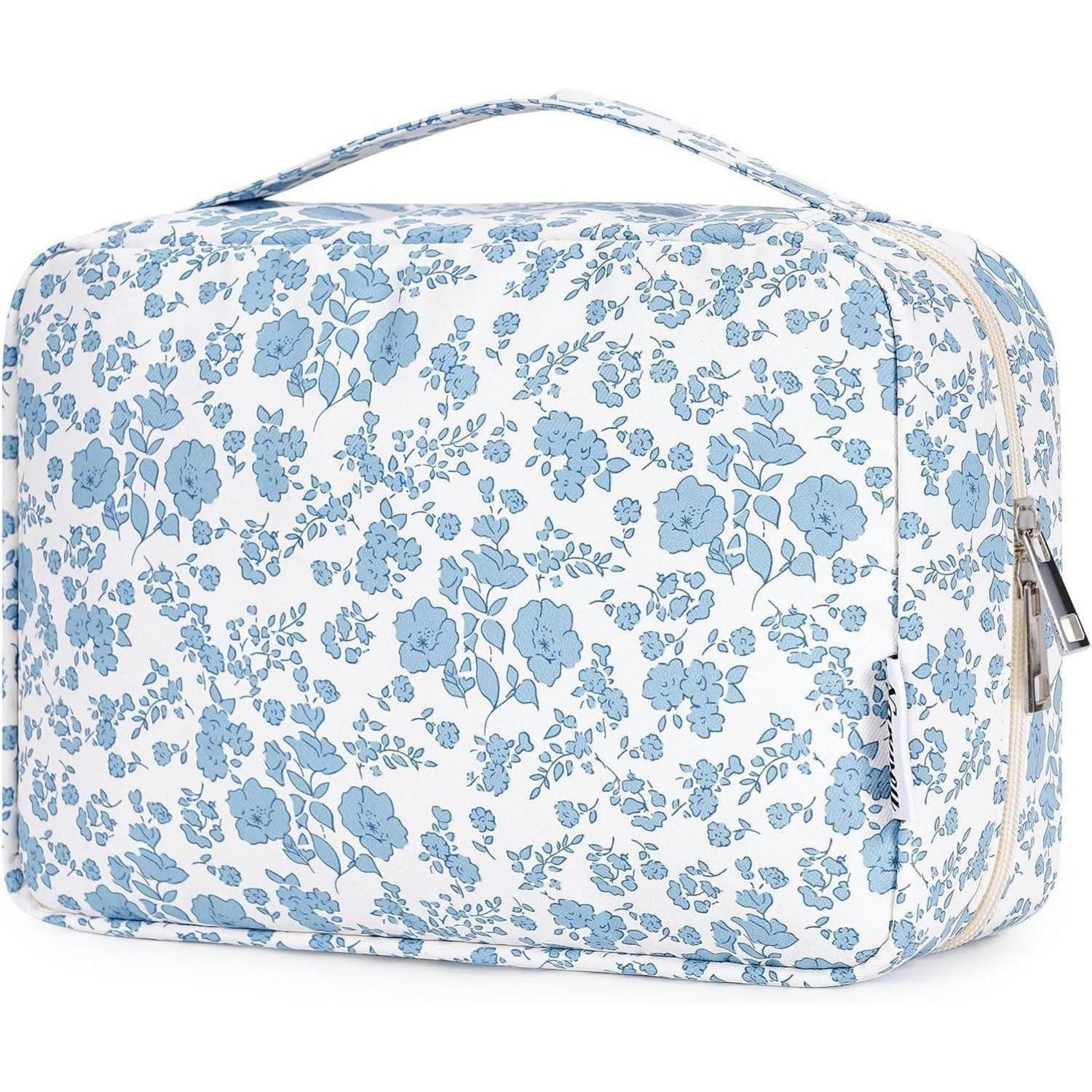 KULTURTASCHE mit Haken und mehreren Fächern, blau-weiß geblümt - Multicolor, Textil (5/1/5cm)