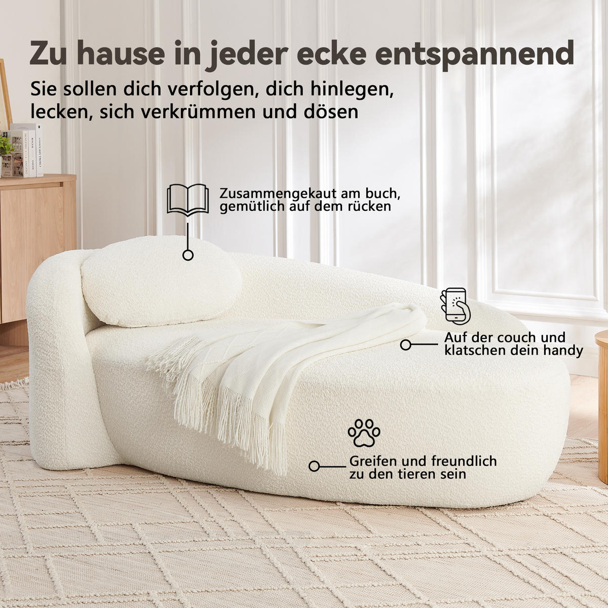 ECKSOFA 170/96/62 cm Beige Teddy mit Kissen - Beige, Textil (170/96cm) - Oxeza