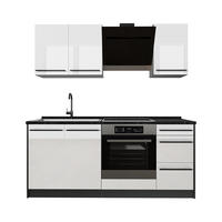 SINGLEKÜCHE R-Line, Weiß Hochglanz/Anthrazit, 180 cm ohne Arbeitsplatte - Weiß Hochglanz/Anthrazit, Holzwerkstoff (180/206.8/46cm) - Vicco