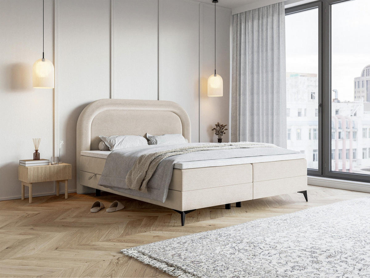 BOXBETT Loreo Greige Samt wasserfest 180x200 cm - Taupe/Schwarz, Holz/Textil (180/200cm) - Selsey