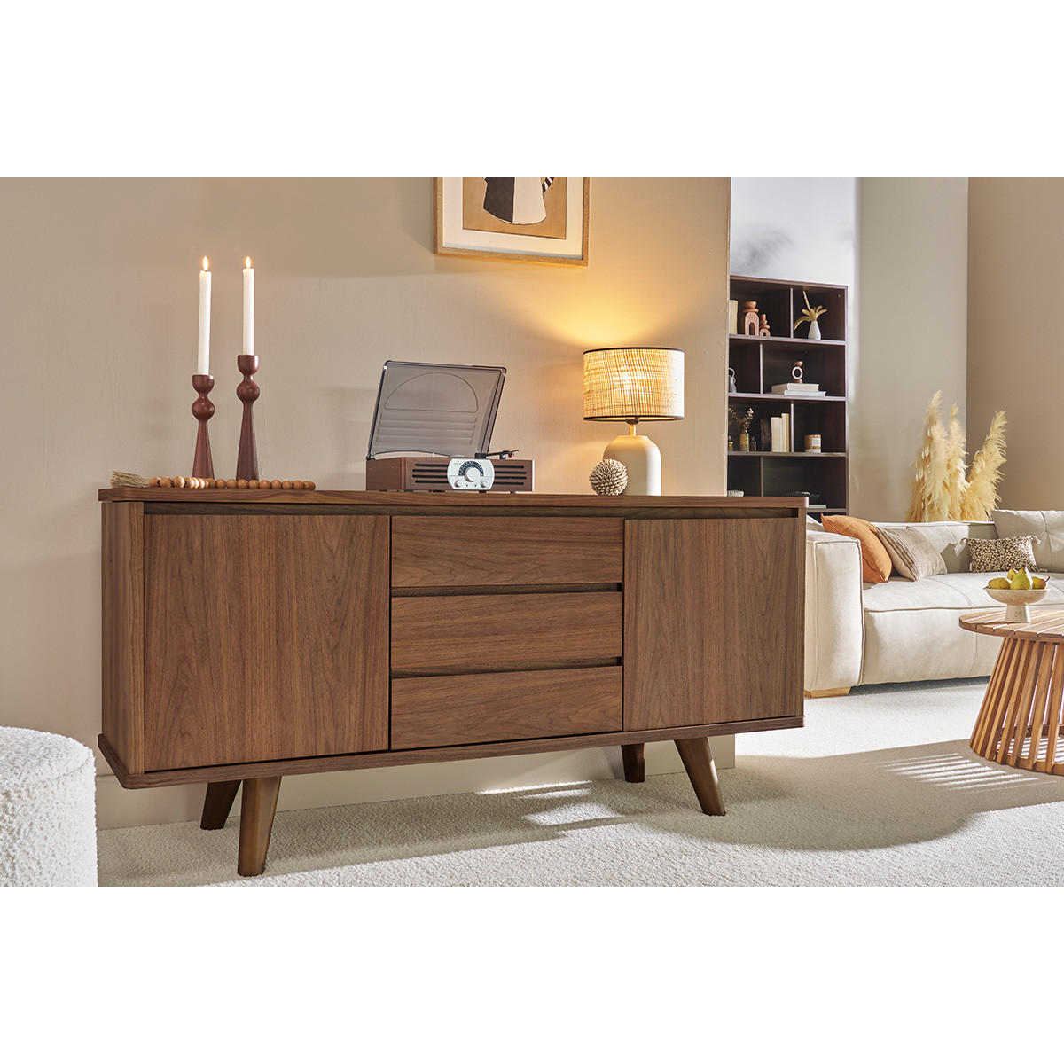 SIDEBOARD Nussbaum FIFTIES - Walnussfarben, Holz (47/76.6/160cm) - Miliboo