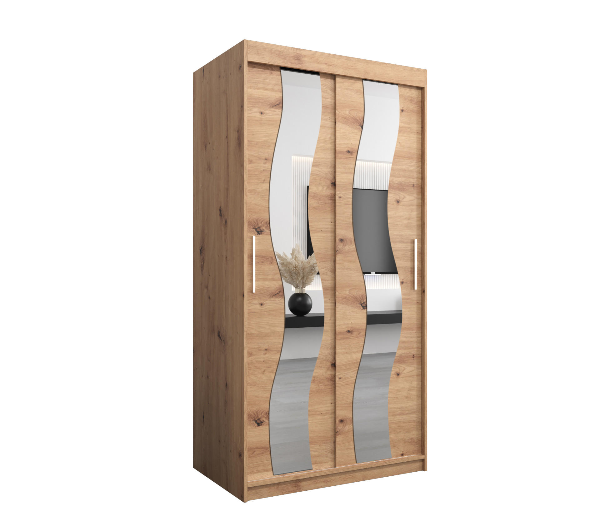 Möbel Kryspol Schwebetürenschrank Eiche Artisan 100x200x62 cm