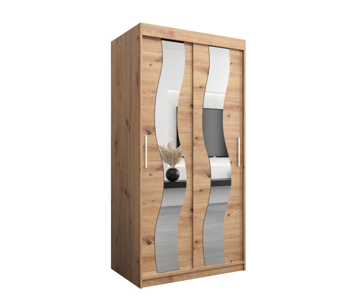 SCHWEBETÜRENSCHRANK 200/100/62 2-türig - Silberfarben/Eiche Artisan, Holz/Kunststoff (100/200/62cm) - Abiks Möbel