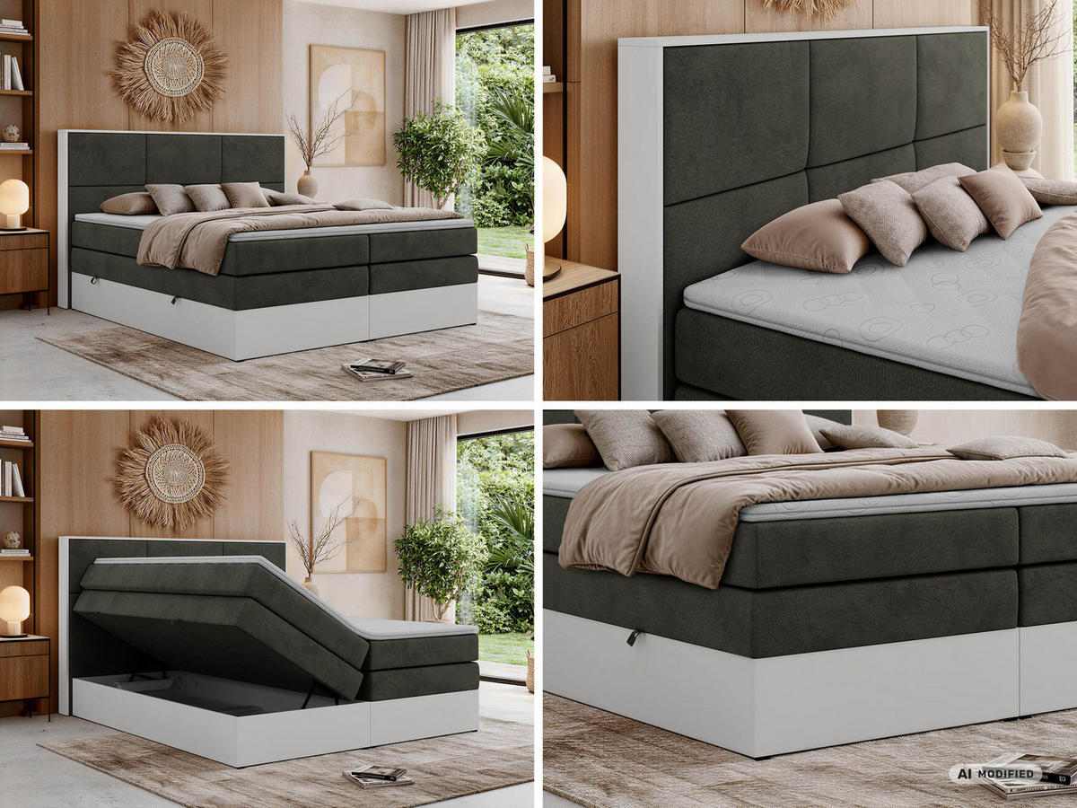 POSTEL BOXSPRING DELVIT KING 140/200 - Tmavě šedá Samet - Topper Visco - H3 - černá/tmavě šedá, textil/plast (140/200cm) - MKS