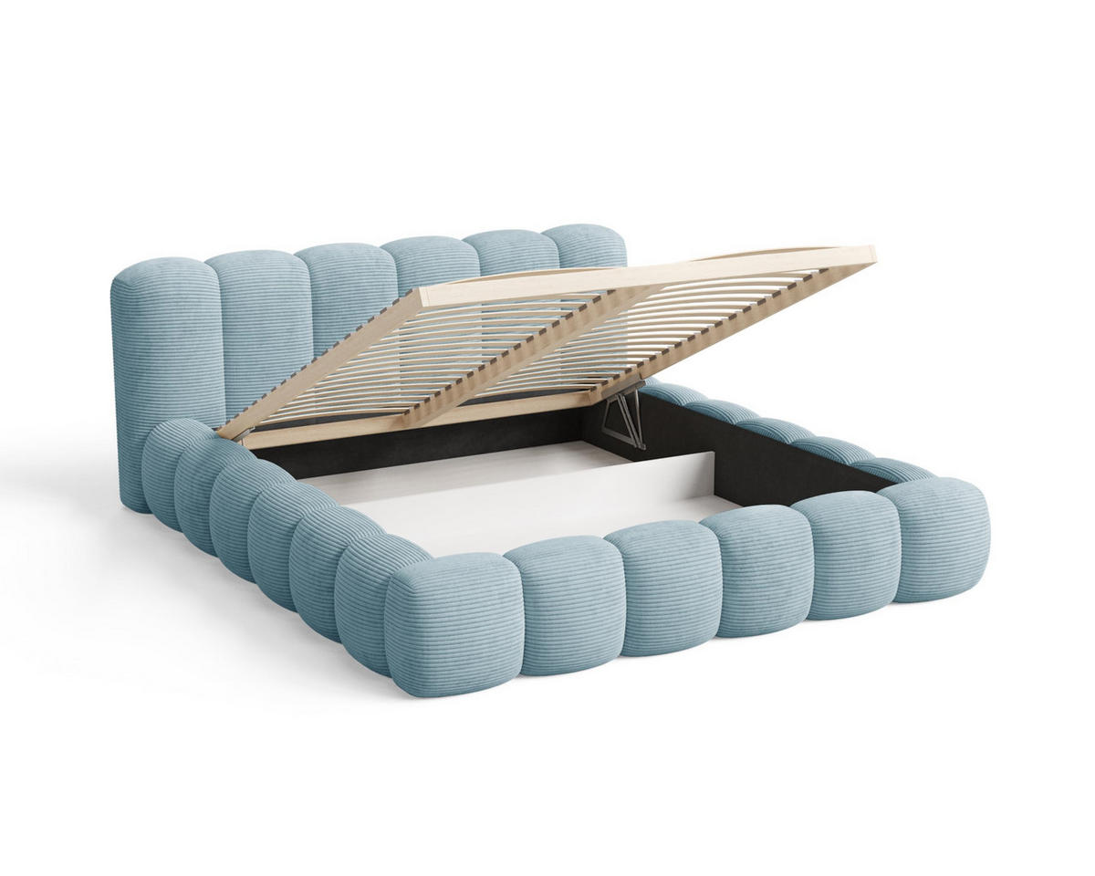 POLSTERBETT 200x200 mit Bettkasten, Lattenrost und Kopfteil, Poso Cord-Stoffbezug Türkis - Türkis, Holz (200/200cm) - Chilly