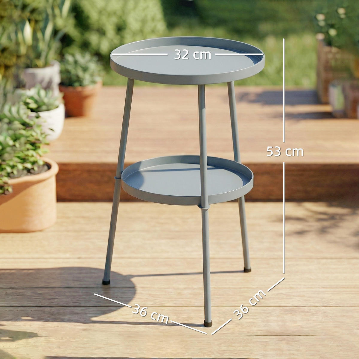 OUTDOOR-BEISTELLTISCH Metall Kunststoff Dunkelgrau - Dunkelgrau, Metall (36/36/53cm) - Outsunny